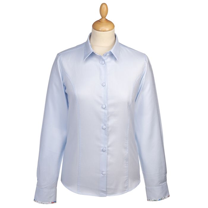 Blue Floral Trim Fitted Shirt