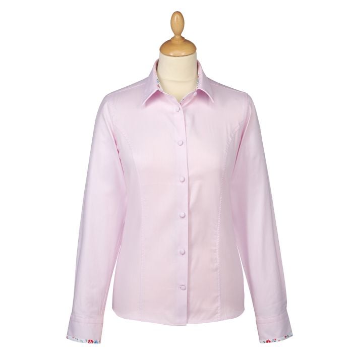 Pink Floral Trim Fitted Shirt