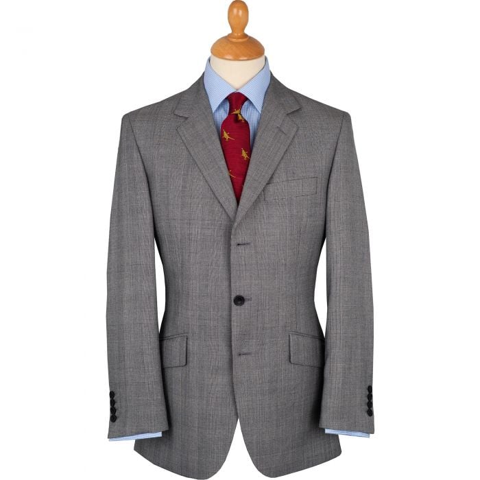 Grey 8oz Three Button Prince of Wales Alfred Suit