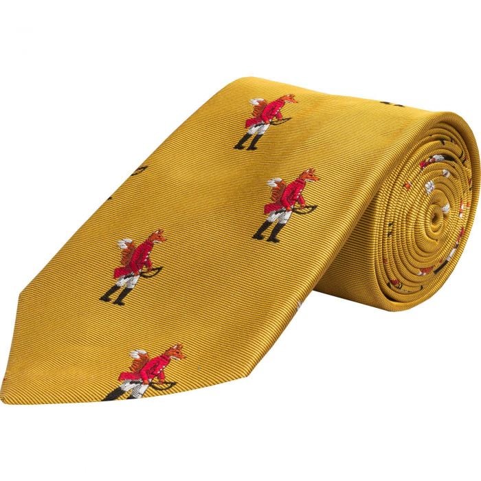 Gold Hunting Fox Silk Tie