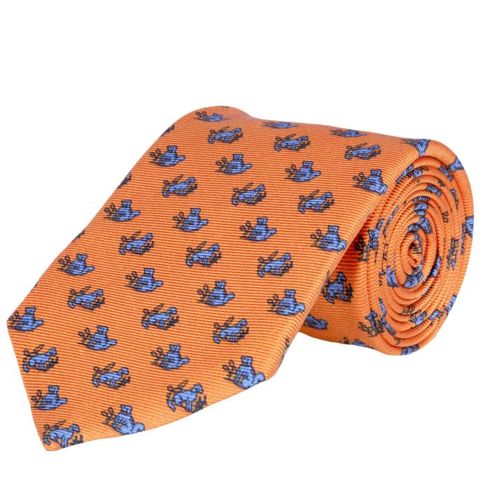 Orange Sitting Dog Printed Silk Tie 