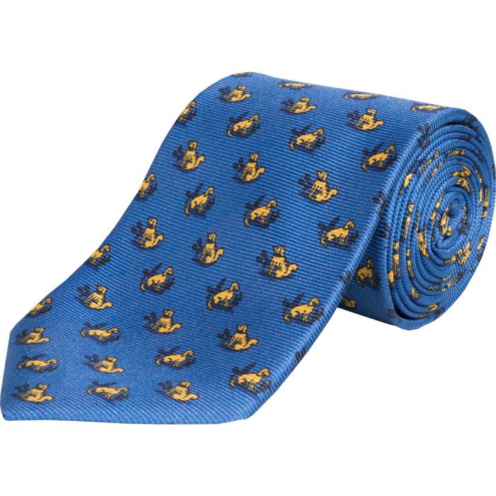 Blue Sitting Dog Printed Silk Tie 