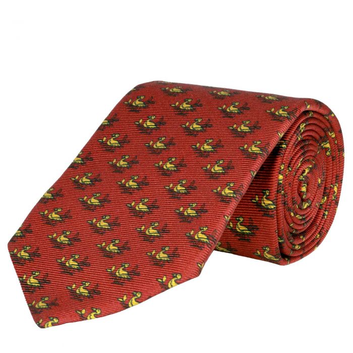 Red Sitting Duck Printed Silk Tie 