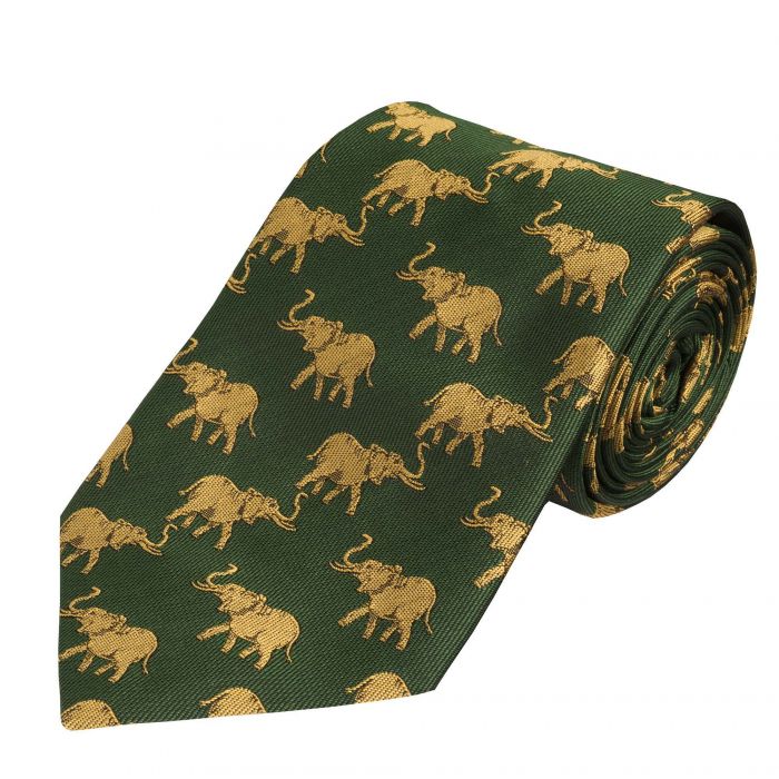 Green Yellow Elephant Silk Tie 