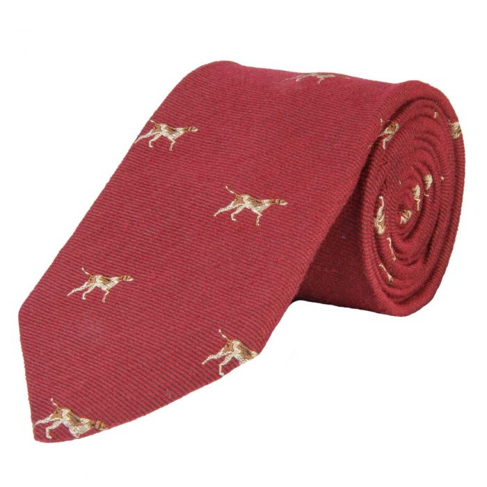 Wine English Pointer Woven Wool and Silk Tie