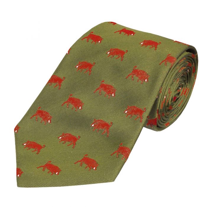 Green Olive Wild Boar Silk Tie