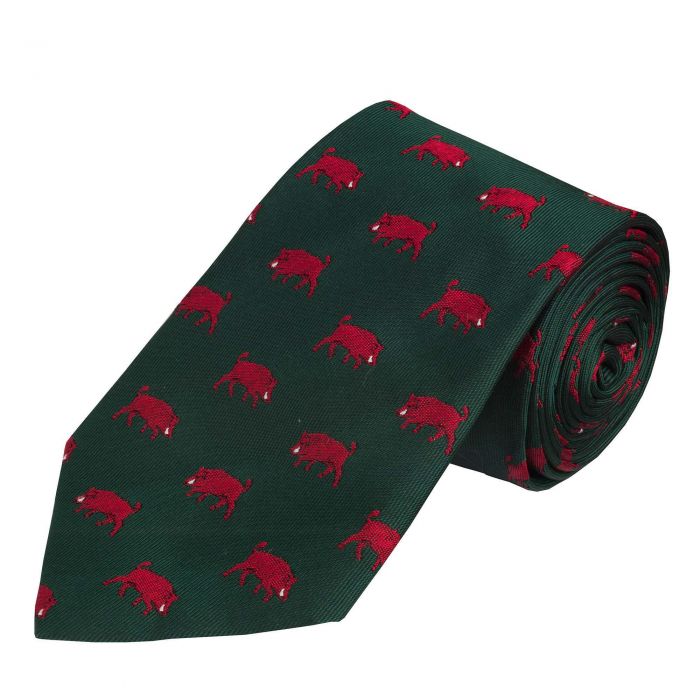 Green Red Wild Boar Silk Tie