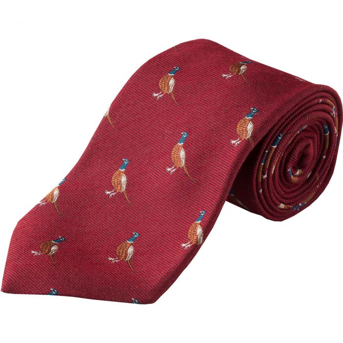 Wine Pheasant Woven Wool Silk Tie 