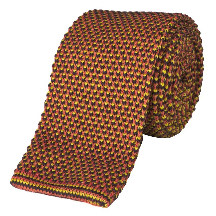 Rust Tri-Colour Knitted Wool Tie