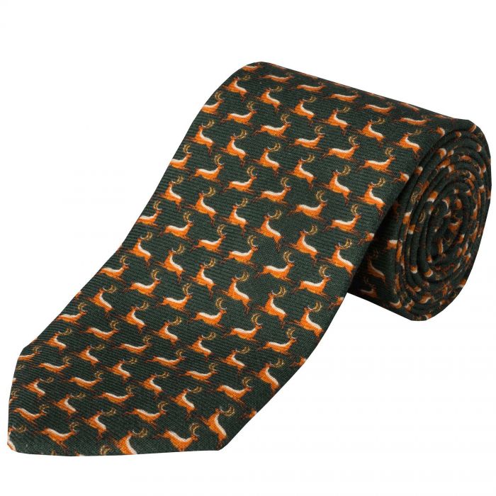 Olive Double Stag Wool Printed Tie