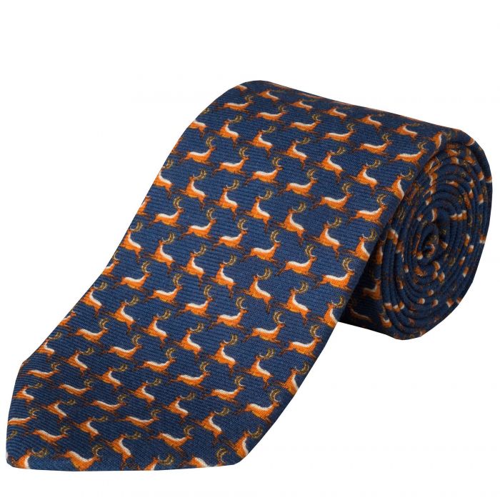 Navy Double Stag Wool Printed Tie