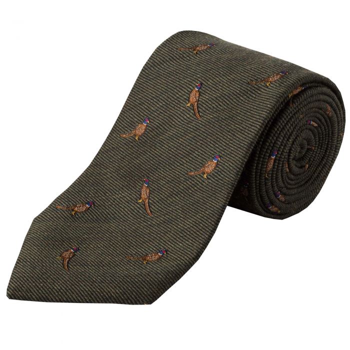 Green Brace of Pheasants Woven Silk Tie