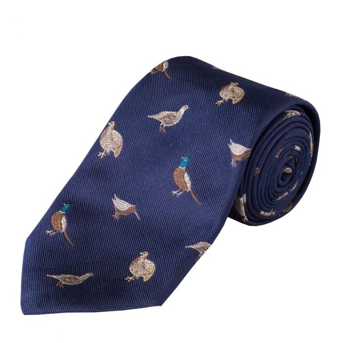 Navy Flock of Birds Silk Tie 