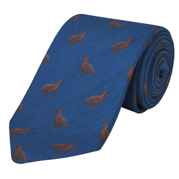 Blue Wool and Cashmere Grouse Tie