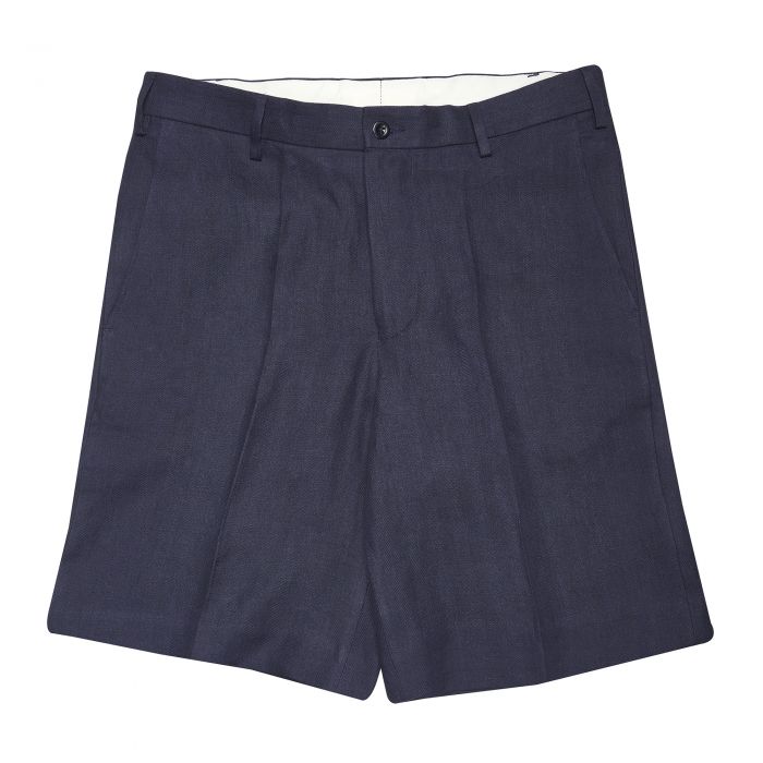 Denim Blue Linen Herringbone Shorts