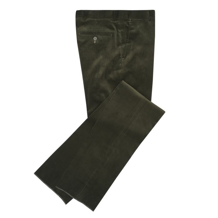 Olive Zip Fly Needlecord Trousers