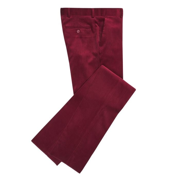 Red Zip Fly Needlecord Trousers