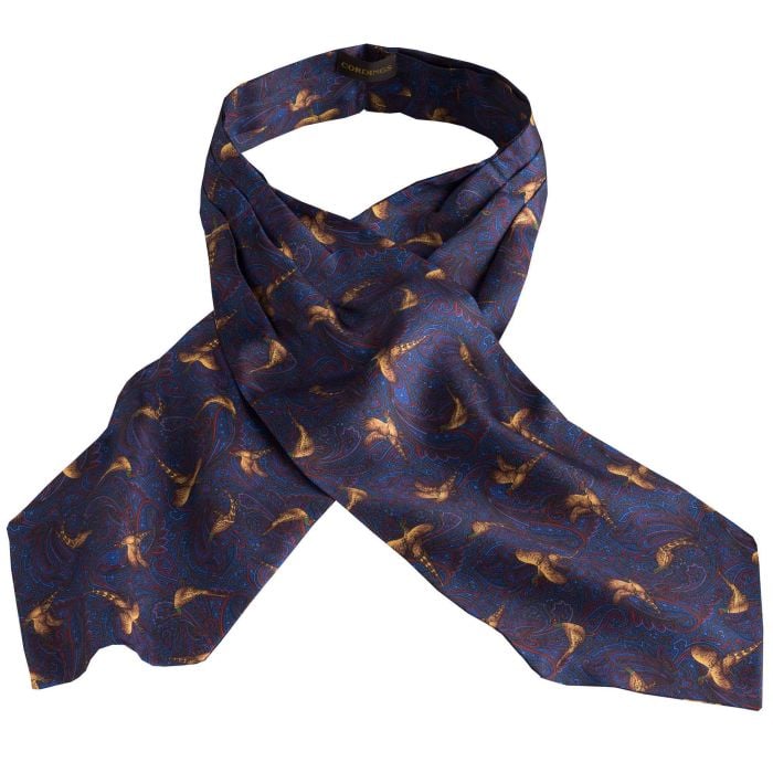 Blue Pheasant Silk Cravat