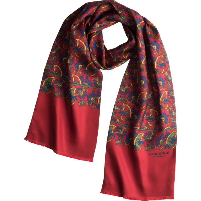 Bright Red Chasing Paisley Silk Scarf