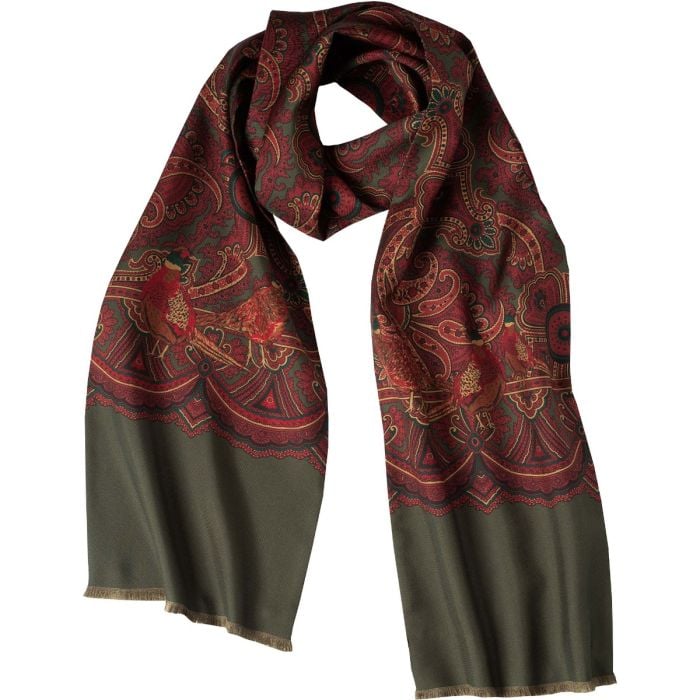 Olive Madder Print Pheasant Scarf