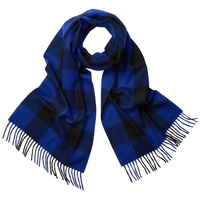 Cobalt Tartan Check Cashmere Scarf