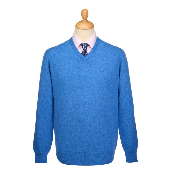 Aqua Blue Lambswool V-Neck Jumper