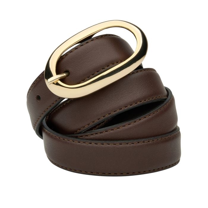 Chocolate Leather Oval Buckle Belt