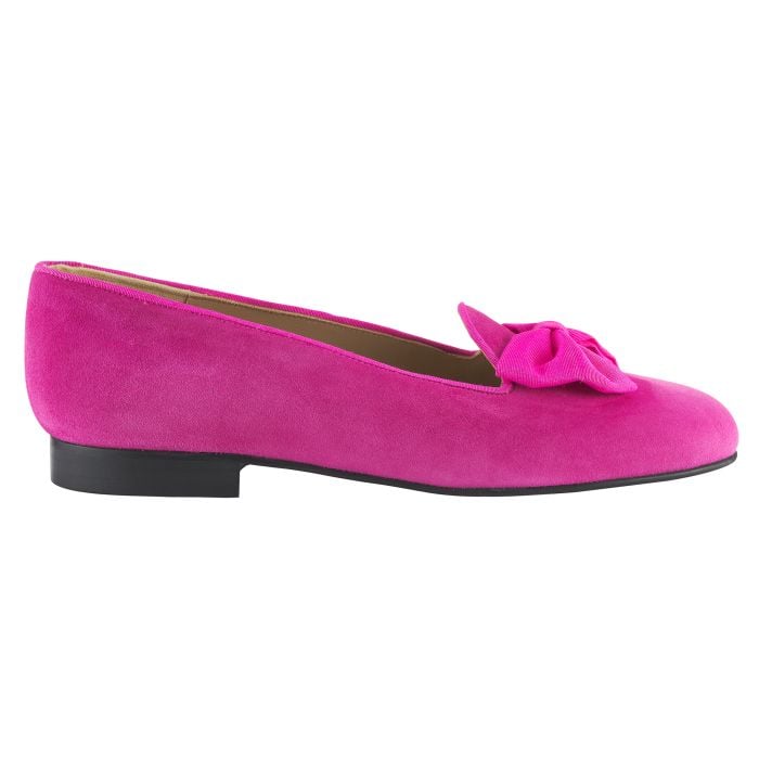 Fuchsia Pink Suede Bow Slipper