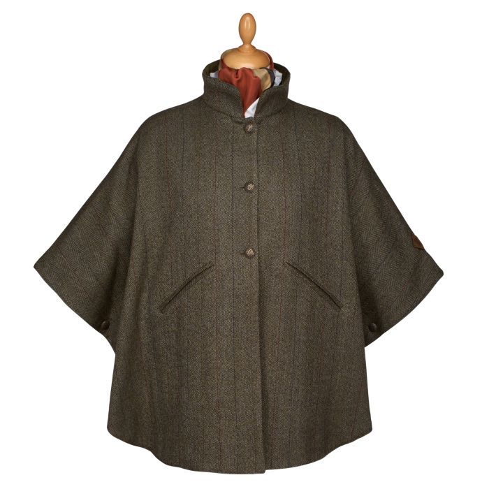 T.ba Green Herringbone Tweed Reversible Cape