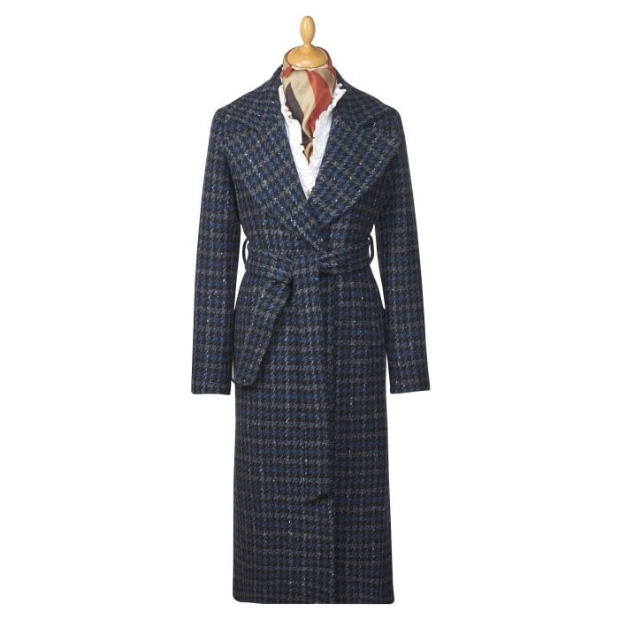 Blue Melrose Tweed Wrap Coat