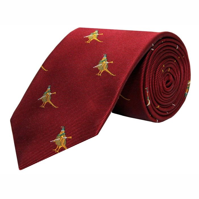 Wine Hunting Pheasant Silk Tie