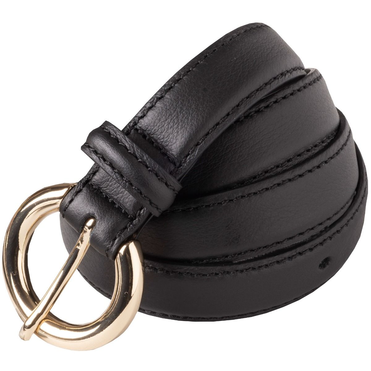 Black Thin Leather Gold Buckle Belt | Ladies Country Clothing | Cordings
