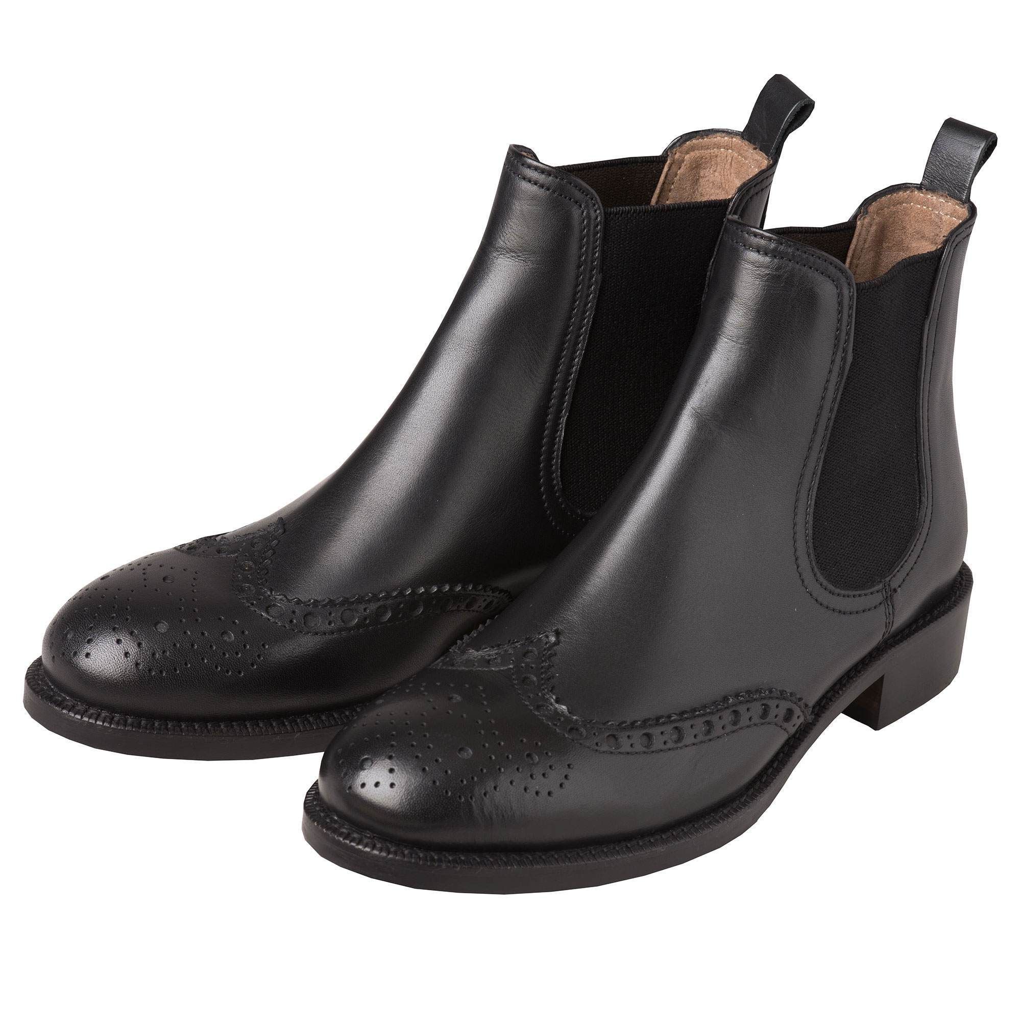Black Leather Brogue Chelsea Boots | Ladies Country Clothing | Cordings