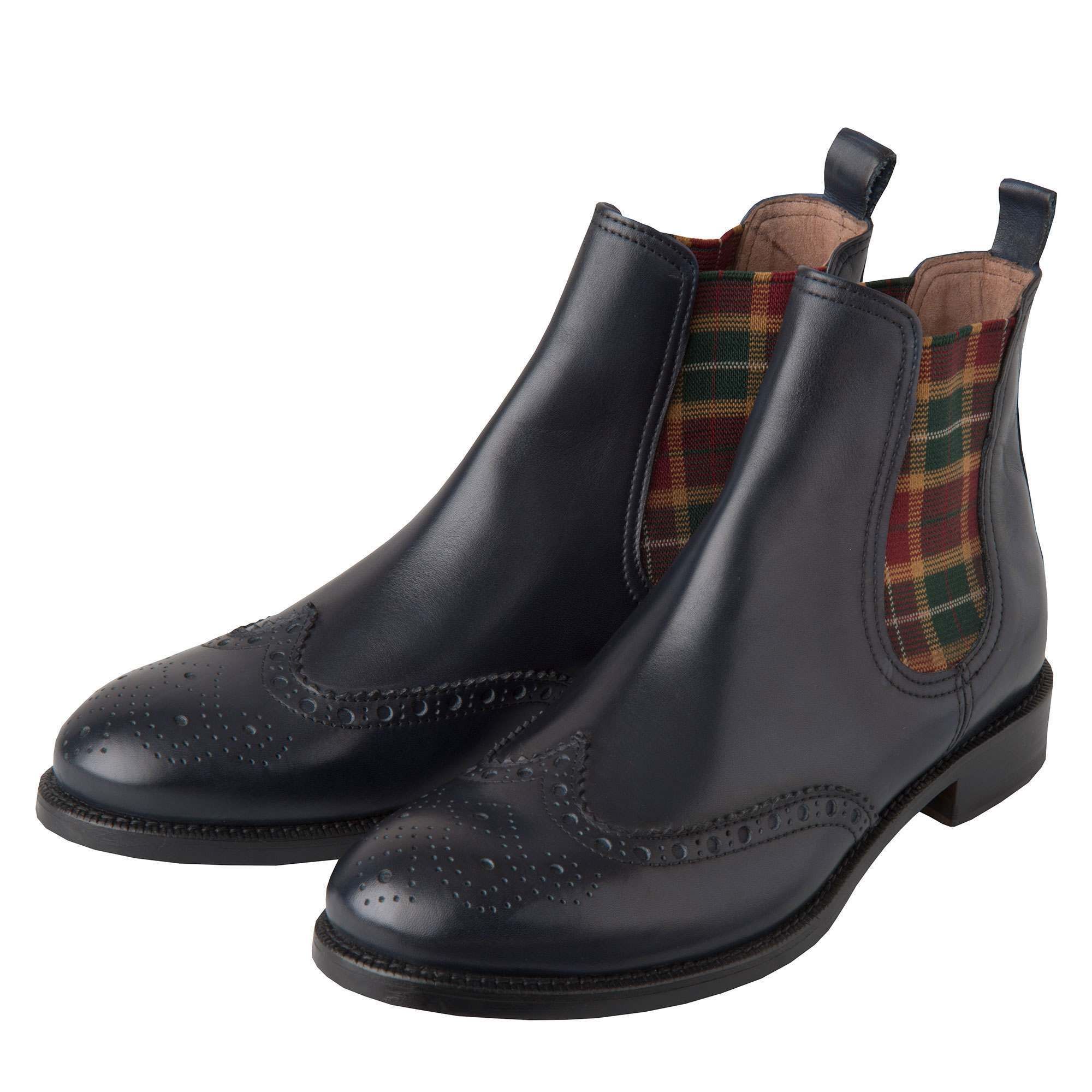 Navy Blue Chelsea Boot with Check Gusset | Ladies Country Clothing ...