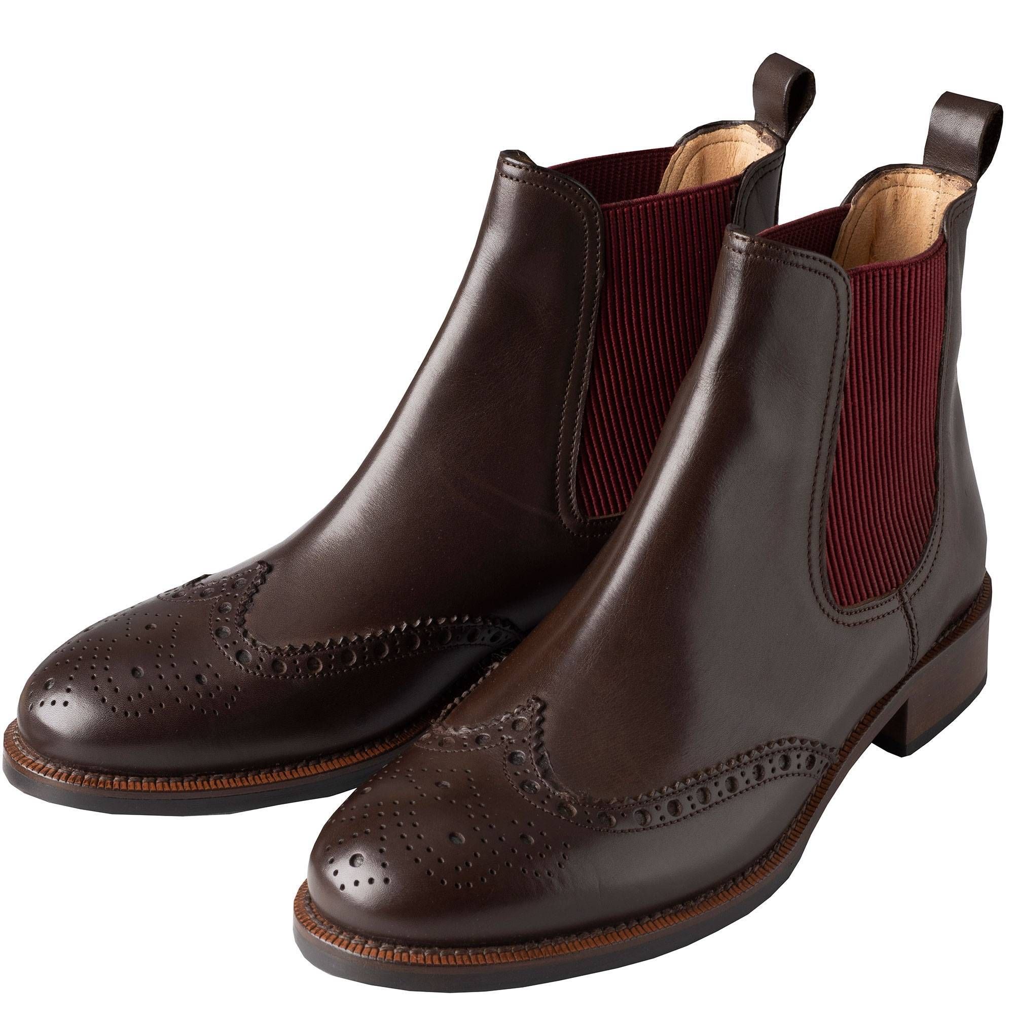 Brown Leather Brogue Chelsea Boots | Ladies Country Clothing | Cordings