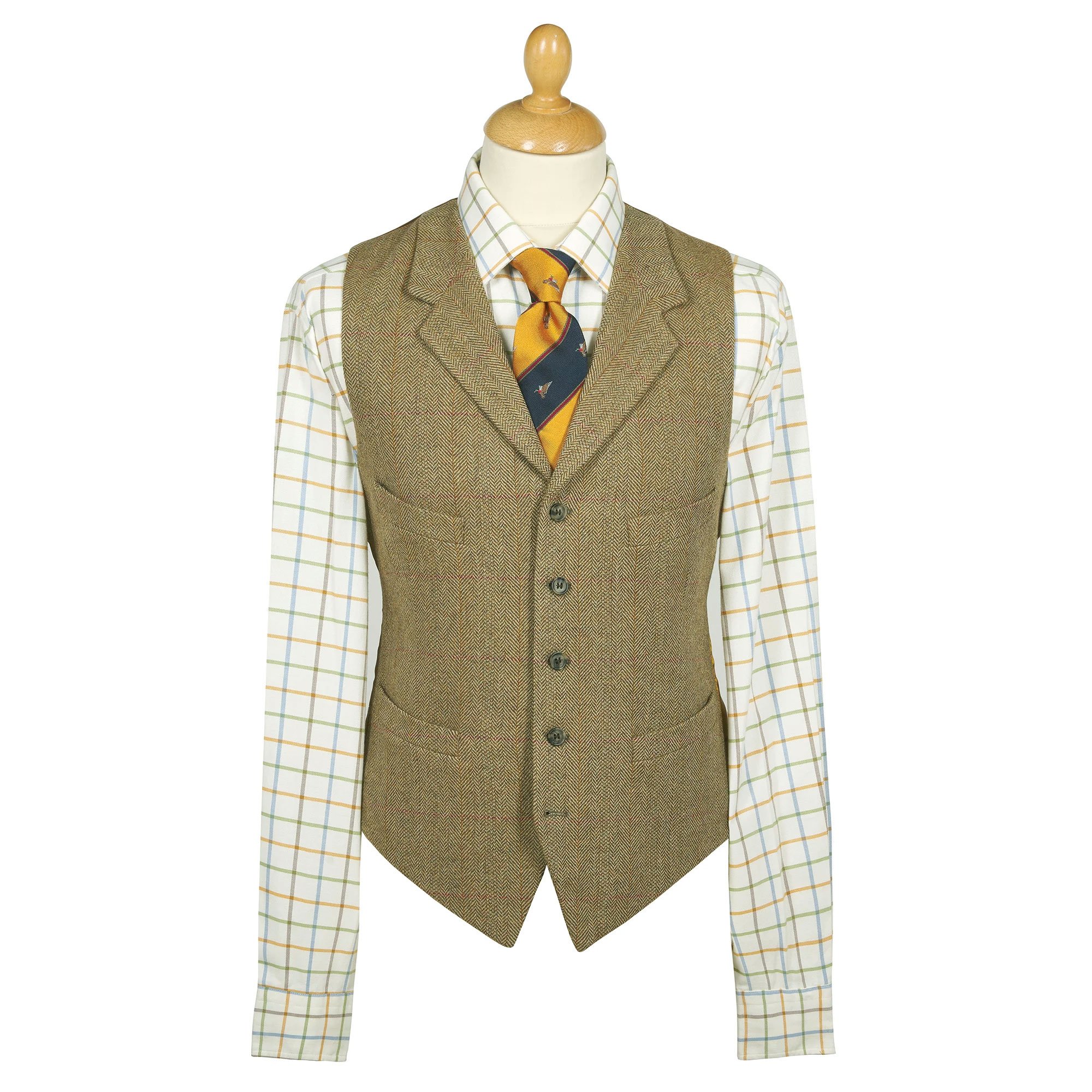 Men's 21oz Windowpane Tweed Collared Waistcoat | Cordings