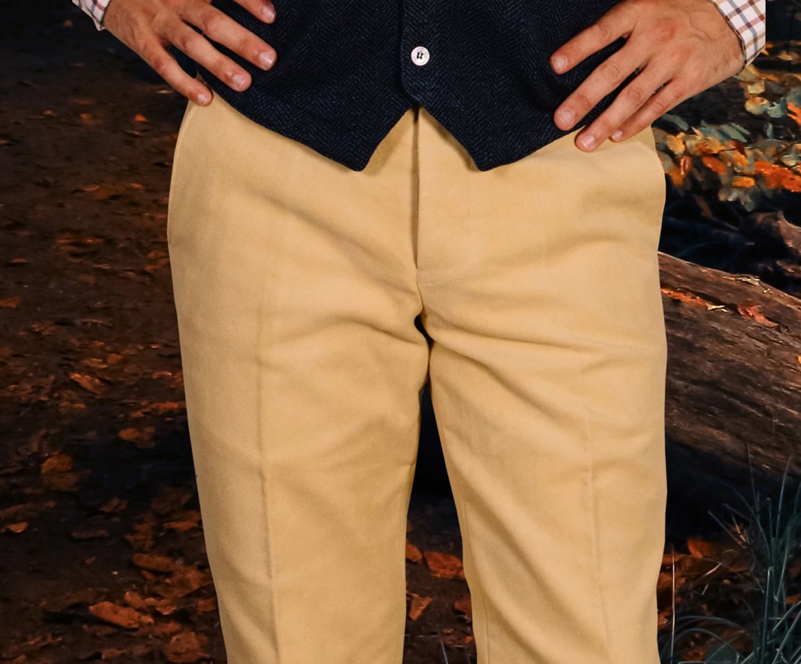 Men's Moleskin Trousers Navy Blue & Camel Moleskin Cordings US