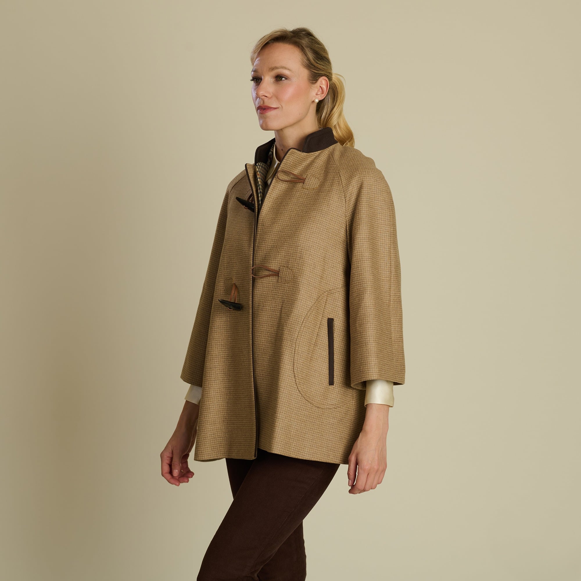 Ladies T.ba Herringbone Tweed Reversible Cape | Cordings US