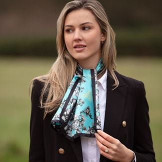 Cordings Airs and Graces Monochrome Sapphire Blue Narrow Silk Scarf Dif ferent Angle 1