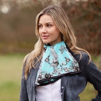 Cordings Airs and Graces Monochrome Sapphire Blue Narrow Silk Scarf Main Image