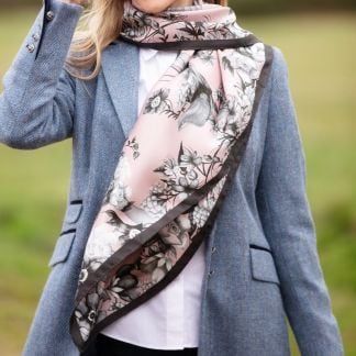 Cordings Airs and Graces Monochrome Large Square Pearl Pink Narrow Silk Scarf Main Image