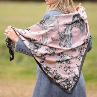 Cordings Airs and Graces Monochrome Large Square Pearl Pink Narrow Silk Scarf Dif ferent Angle 1
