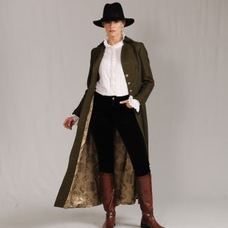 Cordings Olive Green T.ba Long Tweed Coat Dif ferent Angle 1