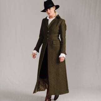 Cordings Olive Green T.ba Long Tweed Coat Main Image