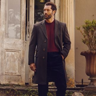 Cordings Brown Calder Herringbone Covert Coat Dif ferent Angle 1