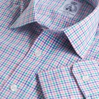 Cordings Green Purple Lavenham Check Poplin Shirt Main Image