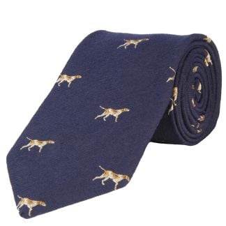 Cordings Navy English Pointer Woven Wool and Silk Tie Main Image
