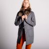 Navy Grey Reversible Cashmere & Wool Fur Collar Coat