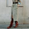 Khaki Maria Linen A-Line Skirt