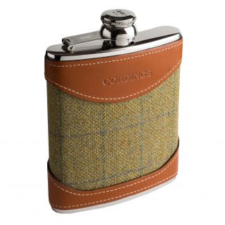 Cordings House Check British Leather 6oz Flask Main Image